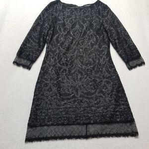 Elie Tahari 2 Dress Amelie Black Sequin and Scalloped Lace HOCO Whimsigoth Party